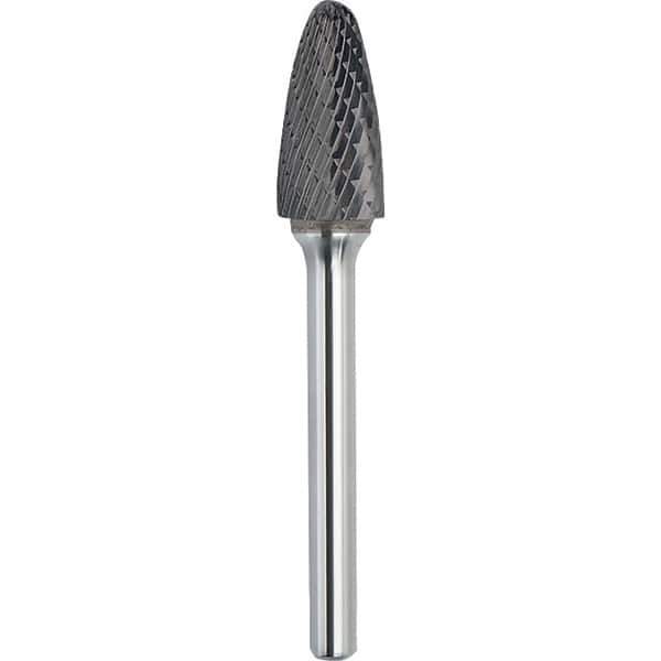 Made in USA - 19mm Cut Diam, 0.2362" Shank Diam, Tree with Radius Head Double Cut Burr - Carbide, 32mm LOC, 77mm OAL - USA Tool & Supply