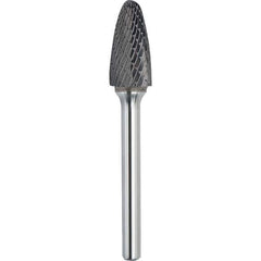 Made in USA - 9.5mm Cut Diam, 0.2362" Shank Diam, Tree with Radius Head Double Cut Burr - Carbide, 19mm LOC, 64mm OAL - USA Tool & Supply
