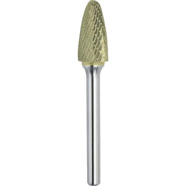 Made in USA - 19mm Cut Diam, 0.2362" Shank Diam, Tree with Radius Head Double Cut Burr - Carbide, 32mm LOC, 77mm OAL - USA Tool & Supply