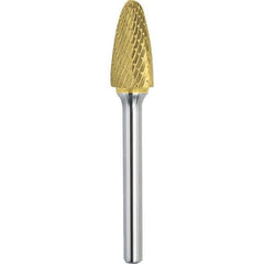 Made in USA - 3/4" Cut Diam, 1/4" Shank Diam, Tree with Radius Head Double Cut Burr - Carbide, 1-1/2" LOC, 3-1/4" OAL - USA Tool & Supply