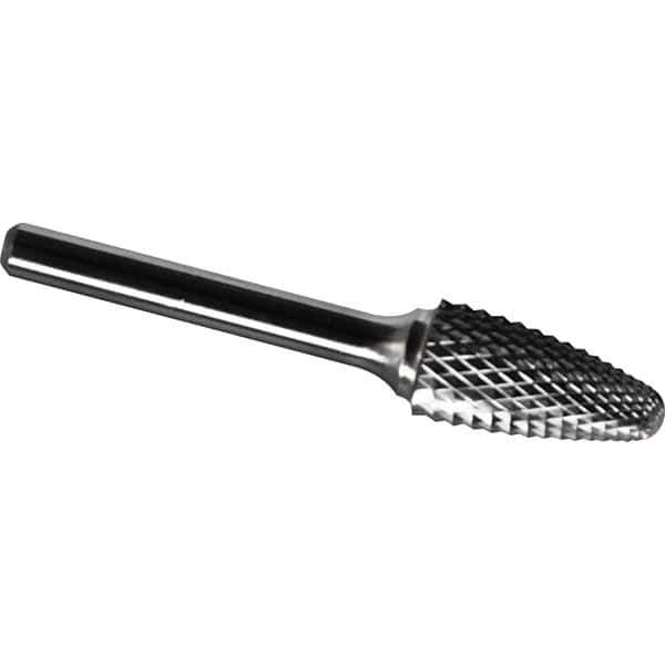 Made in USA - 3/4" Cut Diam, 3/8" Shank Diam, Tree with Radius Head Diamond Cut Burr - Carbide, 1-1/4" LOC, 3" OAL - USA Tool & Supply