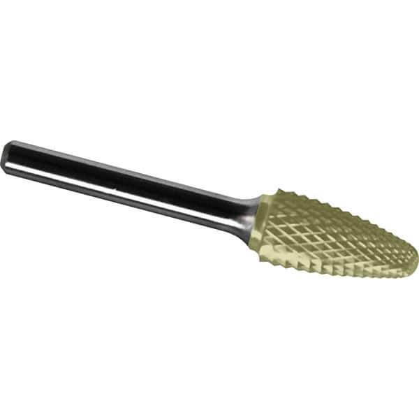 Made in USA - 19mm Cut Diam, 0.2362" Shank Diam, Tree with Radius Head Diamond Cut Burr - Carbide, 38mm LOC, 83mm OAL - USA Tool & Supply