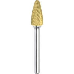 Made in USA - 3/4" Cut Diam, 3/8" Shank Diam, Tree with Radius Head Single Cut Burr - Carbide, 1-1/2" LOC, 3-1/4" OAL - USA Tool & Supply