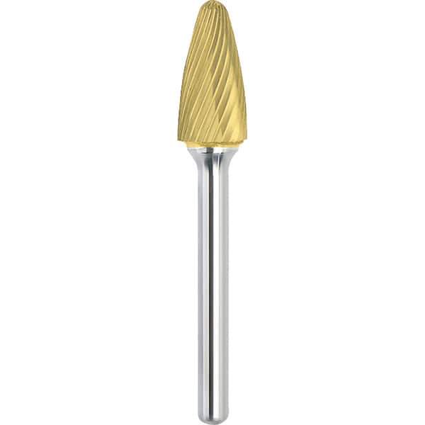 Made in USA - 5/8" Cut Diam, 1/4" Shank Diam, Tree with Radius Head Single Cut Burr - Carbide, 1" LOC, 2-3/4" OAL - USA Tool & Supply