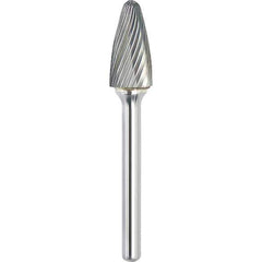 Made in USA - 3/4" Cut Diam, 3/8" Shank Diam, Tree with Radius Head Single Cut Burr - Carbide, 1" LOC, 2-3/4" OAL - USA Tool & Supply