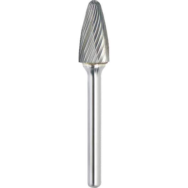 Made in USA - 5/8" Cut Diam, 3/8" Shank Diam, Tree with Radius Head Single Cut Burr - Carbide, 1" LOC, 2-3/4" OAL - USA Tool & Supply