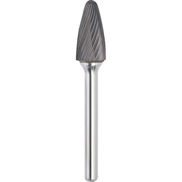 Made in USA - 3/4" Cut Diam, 1/4" Shank Diam, Tree with Radius Head Single Cut Burr - Carbide, 1-1/2" LOC, 3-1/4" OAL - USA Tool & Supply