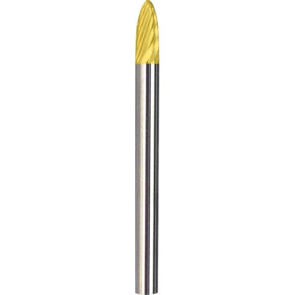 Made in USA - 1/8" Cut Diam, 1/8" Shank Diam, Tree with Radius Head Single Cut Burr - Carbide, 1/2" LOC, 3" OAL - USA Tool & Supply