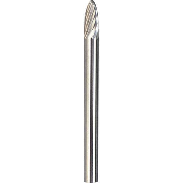 Made in USA - 1/8" Cut Diam, 1/4" Shank Diam, Tree with Radius Head Single Cut Burr - Carbide, 1/2" LOC, 2" OAL - USA Tool & Supply