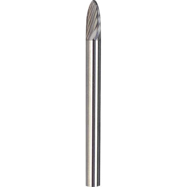 Made in USA - 3mm Cut Diam, 0.1181" Shank Diam, Tree with Radius Head Double Cut Burr - Carbide, 12.7mm LOC, 75mm OAL - USA Tool & Supply