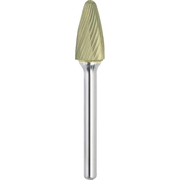 Made in USA - 3/4" Cut Diam, 1/4" Shank Diam, Tree with Radius Head Single Cut Burr - Carbide, 1-1/2" LOC, 3-1/4" OAL - USA Tool & Supply