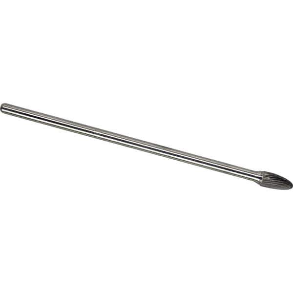 Made in USA - 1/4" Cut Diam, 1/4" Shank Diam, Tree with Radius Head Single Cut Burr - Carbide, 5/8" LOC, 6" OAL - USA Tool & Supply