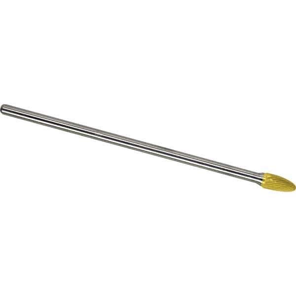 Made in USA - 3/8" Cut Diam, 1/4" Shank Diam, Tree with Radius Head Single Cut Burr - Carbide, 3/4" LOC, 6-3/4" OAL - USA Tool & Supply