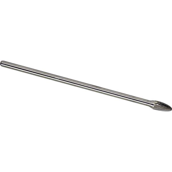 Made in USA - 1/2" Cut Diam, 1/4" Shank Diam, Tree with Radius Head Single Cut Burr - Carbide, 1" LOC, 7" OAL - USA Tool & Supply