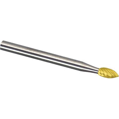 Made in USA - 1/4" Cut Diam, 1/4" Shank Diam, Flame Head Diamond Cut Burr - Carbide, 1/2" LOC, 2" OAL - USA Tool & Supply