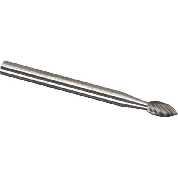 Made in USA - 6mm Cut Diam, 0.2362" Shank Diam, Flame Head Single Cut Burr - Carbide, 12.7mm LOC, 50mm OAL - USA Tool & Supply