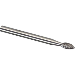 Made in USA - 1/4" Cut Diam, 1/4" Shank Diam, Flame Head Diamond Cut Burr - Carbide, 1/2" LOC, 2" OAL - USA Tool & Supply