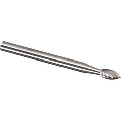Made in USA - 1/4" Cut Diam, 1/4" Shank Diam, Flame Head Aluma Cut Burr - Carbide, 1/2" LOC, 2" OAL - USA Tool & Supply