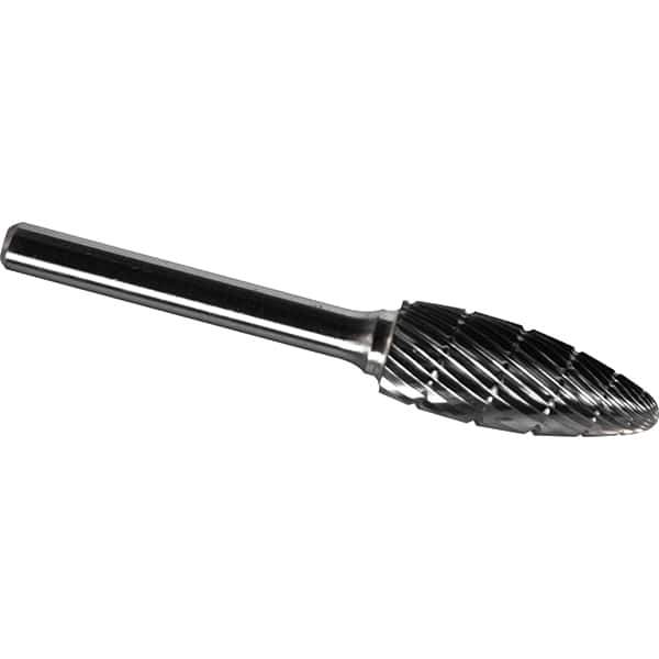 Made in USA - 3/4" Cut Diam, 1/4" Shank Diam, Flame Head Chipbreaker Cut Burr - Carbide, 1-5/8" LOC, 3-3/8" OAL - USA Tool & Supply