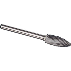 Made in USA - 1/2" Cut Diam, 0.2362" Shank Diam, Flame Head Aluma Cut Burr - Carbide, 32mm LOC, 77mm OAL - USA Tool & Supply