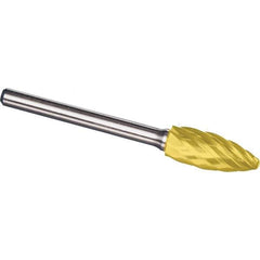 Made in USA - 1/2" Cut Diam, 1/4" Shank Diam, Flame Head Aluma Cut Burr - Carbide, 1-1/4" LOC, 3" OAL - USA Tool & Supply