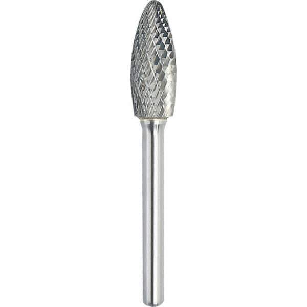 Made in USA - 19mm Cut Diam, 0.2362" Shank Diam, Flame Head Double Cut Burr - Carbide, 41mm LOC, 86mm OAL - USA Tool & Supply