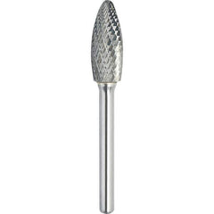 Made in USA - 19mm Cut Diam, 0.2362" Shank Diam, Flame Head Double Cut Burr - Carbide, 41mm LOC, 86mm OAL - USA Tool & Supply