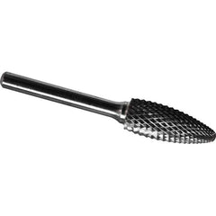 Made in USA - 5/8" Cut Diam, 1/4" Shank Diam, Flame Head Diamond Cut Burr - Carbide, 1-7/16" LOC, 3-3/16" OAL - USA Tool & Supply