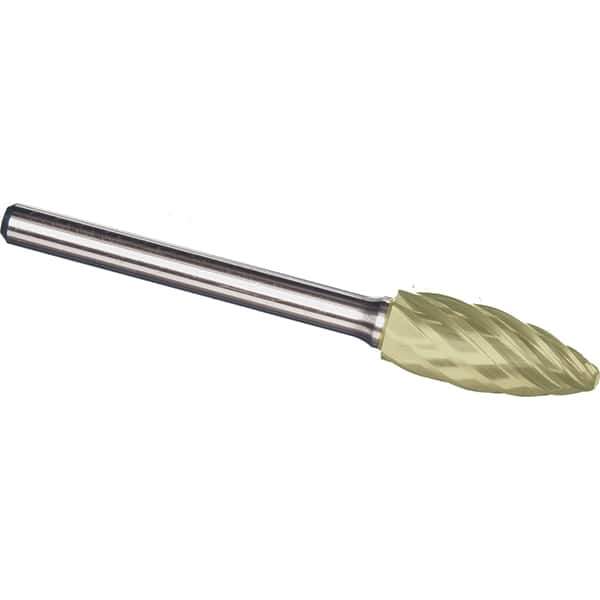 Made in USA - 5/8" Cut Diam, 1/4" Shank Diam, Flame Head Aluma Cut Burr - Carbide, 1-7/16" LOC, 3-3/16" OAL - USA Tool & Supply