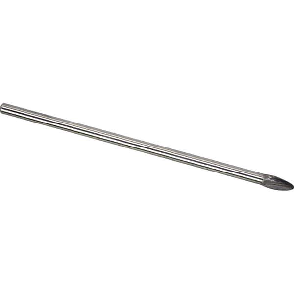 Made in USA - 5/16" Cut Diam, 1/4" Shank Diam, Flame Head Single Cut Burr - Carbide, 3/4" LOC, 6" OAL - USA Tool & Supply