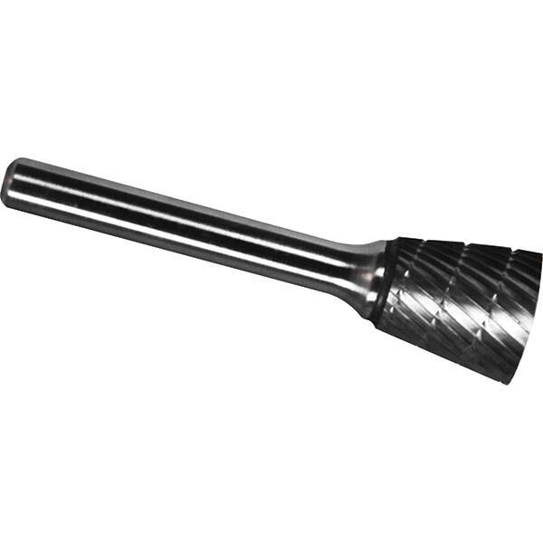 Made in USA - 6.3mm Cut Diam, 0.1181" Shank Diam, Inverted Cone Head Chipbreaker Cut Burr - Carbide, 6mm LOC, 44mm OAL - USA Tool & Supply
