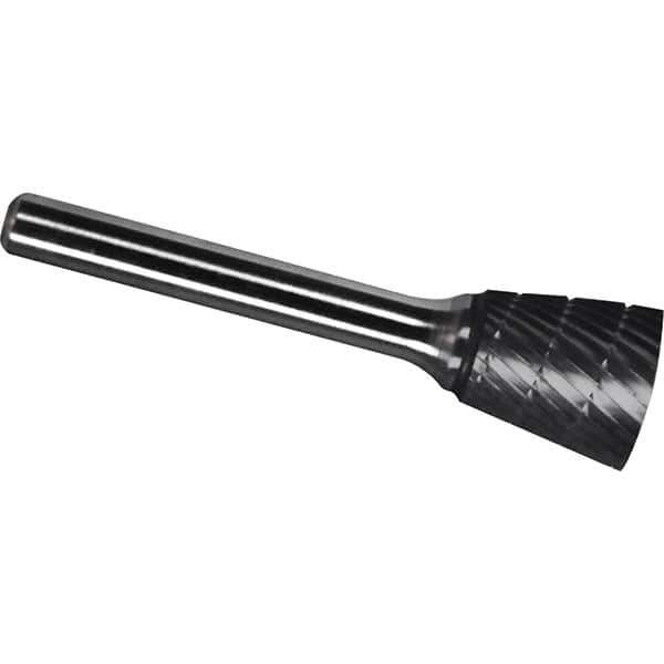 Made in USA - 1/2" Cut Diam, 0.2362" Shank Diam, Inverted Cone Head Chipbreaker Cut Burr - Carbide, 12.7mm LOC, 57.7mm OAL - USA Tool & Supply