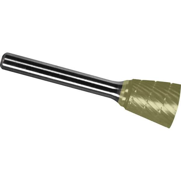 Made in USA - 19mm Cut Diam, 0.2362" Shank Diam, Inverted Cone Head Chipbreaker Cut Burr - Carbide, 16mm LOC, 61mm OAL - USA Tool & Supply