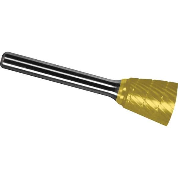 Made in USA - 5/8" Cut Diam, 1/4" Shank Diam, Inverted Cone Head Chipbreaker Cut Burr - Carbide, 5/8" LOC, 2-3/8" OAL - USA Tool & Supply
