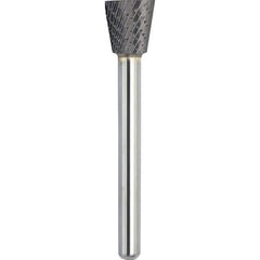 Made in USA - 16mm Cut Diam, 0.2362" Shank Diam, Inverted Cone Head Double Cut Burr - Carbide, 19mm LOC, 64mm OAL - USA Tool & Supply
