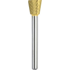 Made in USA - 16mm Cut Diam, 0.2362" Shank Diam, Inverted Cone Head Double Cut Burr - Carbide, 19mm LOC, 64mm OAL - USA Tool & Supply