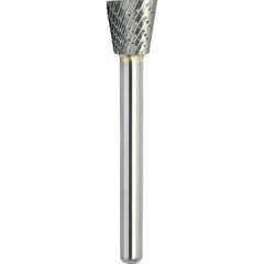 Made in USA - 5/8" Cut Diam, 1/4" Shank Diam, Inverted Cone Head Double Cut Burr - Carbide, 5/8" LOC, 2-3/8" OAL - USA Tool & Supply