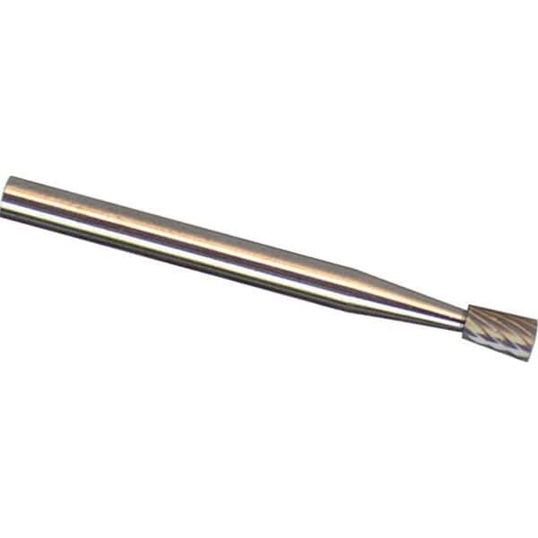 Made in USA - 6mm Cut Diam, 0.2362" Shank Diam, Inverted Cone Head Aluma Cut Burr - Carbide, 8mm LOC, 50mm OAL - USA Tool & Supply