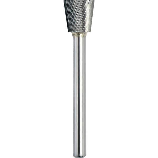 Made in USA - 5/8" Cut Diam, 1/4" Shank Diam, Inverted Cone Head Single Cut Burr - Carbide, 3/4" LOC, 2-1/2" OAL - USA Tool & Supply