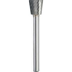 Made in USA - 16mm Cut Diam, 0.2362" Shank Diam, Inverted Cone Head Single Cut Burr - Carbide, 19mm LOC, 64mm OAL - USA Tool & Supply