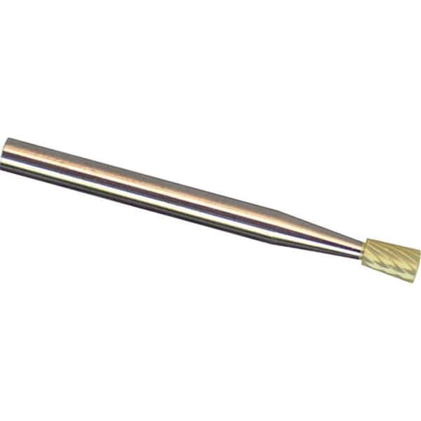 Made in USA - 3/32" Cut Diam, 1/8" Shank Diam, Inverted Cone Head Aluma Cut Burr - Carbide, 1/8" LOC, 1-1/2" OAL - USA Tool & Supply