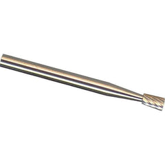 Made in USA - 2.5mm Cut Diam, 0.1181" Shank Diam, Inverted Cone Head Double Cut Burr - Carbide, 3mm LOC, 38mm OAL - USA Tool & Supply