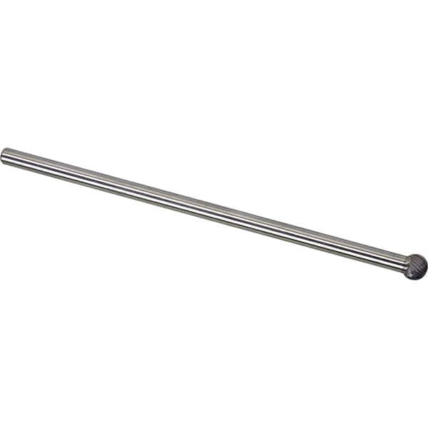Made in USA - 1/2" Cut Diam, 1/4" Shank Diam, Ball Head Single Cut Burr - Carbide, 7/16" LOC, 6-1/2" OAL - USA Tool & Supply