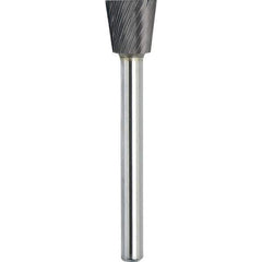 Made in USA - 9.5mm Cut Diam, 0.2362" Shank Diam, Inverted Cone Head Single Cut Burr - Carbide, 9.5mm LOC, 54.5mm OAL - USA Tool & Supply