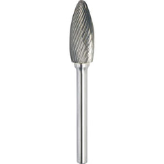 Made in USA - 16mm Cut Diam, 0.2362" Shank Diam, Flame Head Single Cut Burr - Carbide, 36mm LOC, 81mm OAL - USA Tool & Supply