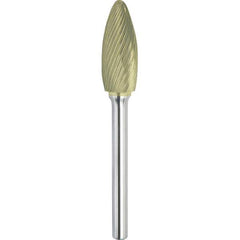 Made in USA - 19mm Cut Diam, 0.2362" Shank Diam, Flame Head Single Cut Burr - Carbide, 41mm LOC, 86mm OAL - USA Tool & Supply