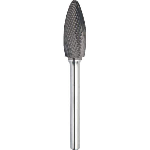 Made in USA - 19mm Cut Diam, 0.2362" Shank Diam, Flame Head Single Cut Burr - Carbide, 41mm LOC, 86mm OAL - USA Tool & Supply