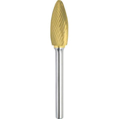 Made in USA - 5/8" Cut Diam, 1/4" Shank Diam, Flame Head Single Cut Burr - Carbide, 1-7/16" LOC, 3-3/16" OAL - USA Tool & Supply