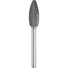 Made in USA - 3/4" Cut Diam, 1/4" Shank Diam, Flame Head Double Cut Burr - Carbide, 1-5/8" LOC, 3-3/8" OAL - USA Tool & Supply