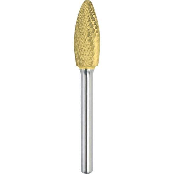 Made in USA - 16mm Cut Diam, 0.2362" Shank Diam, Flame Head Double Cut Burr - Carbide, 36mm LOC, 81mm OAL - USA Tool & Supply